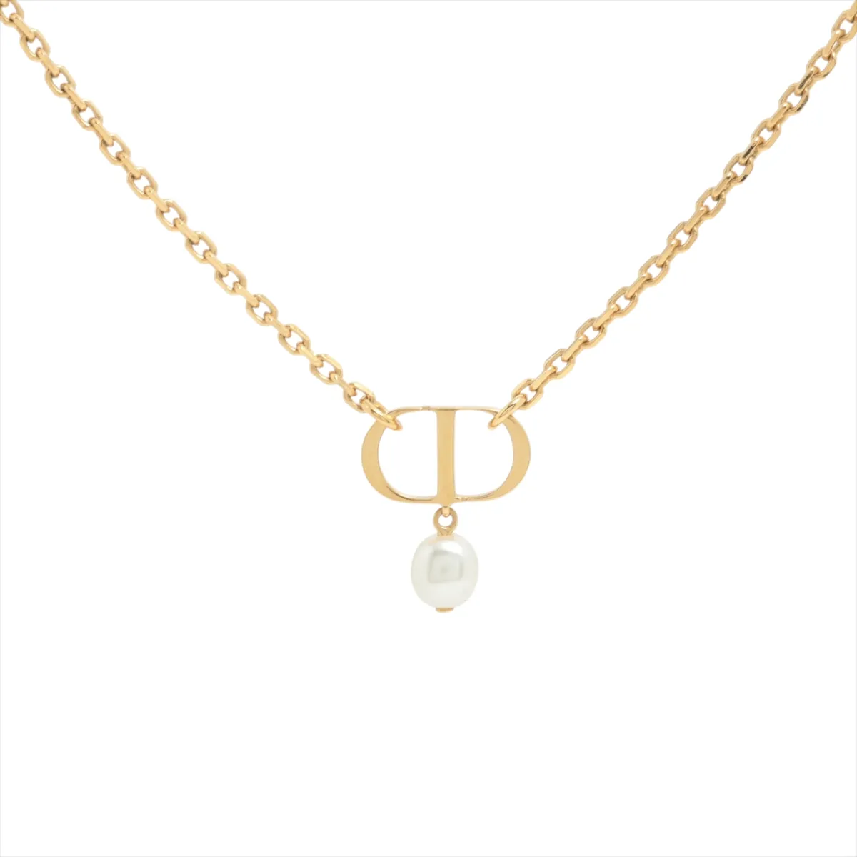 Petit CD necklace, 925 silver x faux pearl, gold, shows signs of wear, tarnishing,