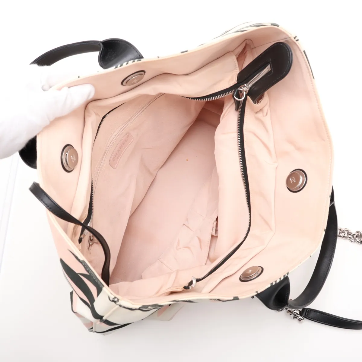 La Pausa Canvas x Leather 2-Way Tote Bag, Beige, Silver Hardware — view 7