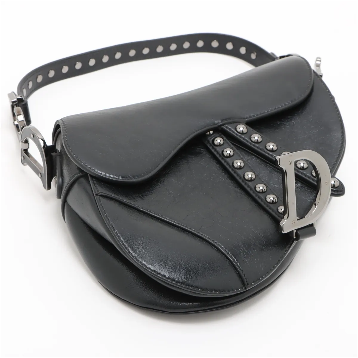 Saddle Bag Leather x Studded Shoulder Bag Black — view 4