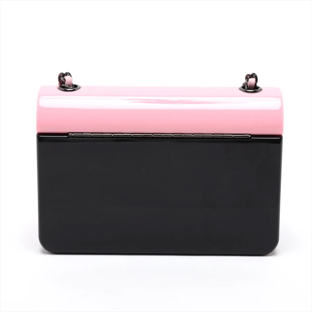 Mini Evening Plexiglass x Leather Chain Shoulder Bag, Coco Mark, Black x Pink, Black Hardware, LUK101X7, Random Plate, AS2534 — view 2
