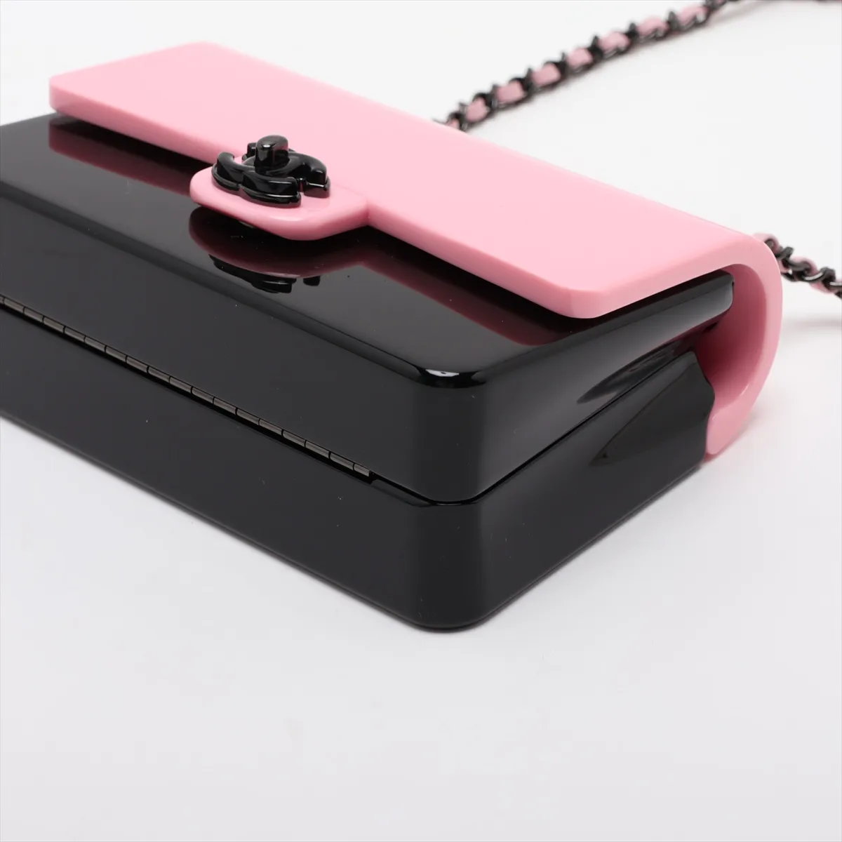 Mini Evening Plexiglass x Leather Chain Shoulder Bag, Coco Mark, Black x Pink, Black Hardware, LUK101X7, Random Plate, AS2534 — view 3
