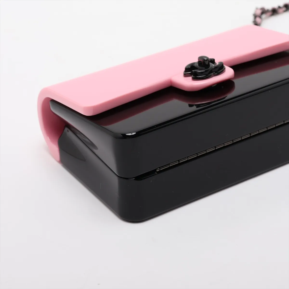 Mini Evening Plexiglass x Leather Chain Shoulder Bag, Coco Mark, Black x Pink, Black Hardware, LUK101X7, Random Plate, AS2534 — view 4