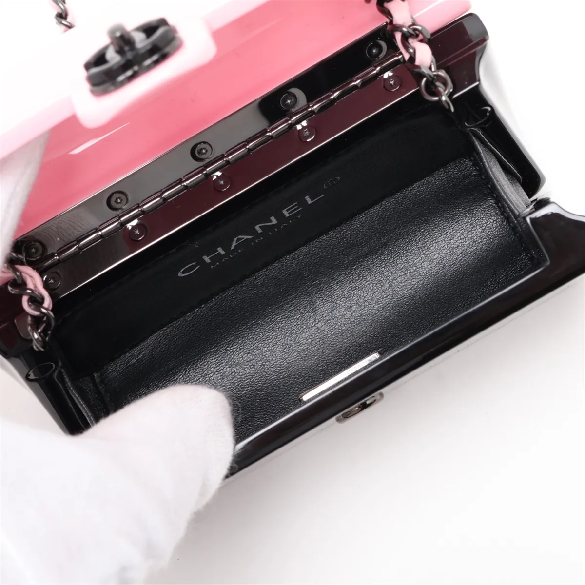 Mini Evening Plexiglass x Leather Chain Shoulder Bag, Coco Mark, Black x Pink, Black Hardware, LUK101X7, Random Plate, AS2534 — view 6