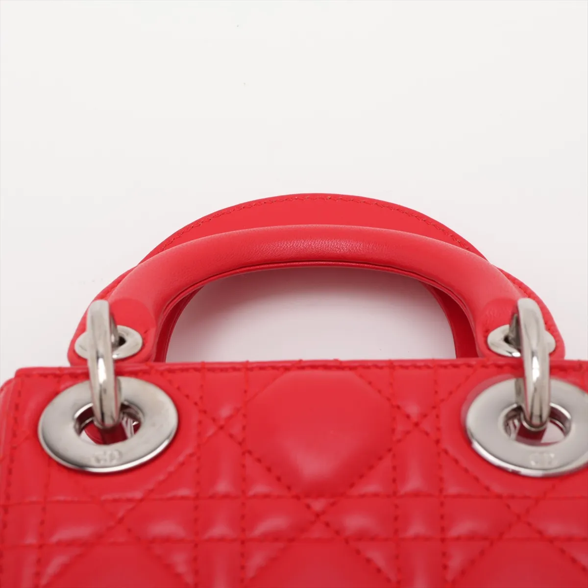 Cannage Lady Dior Mini Leather 2-Way Handbag, Red — view 6
