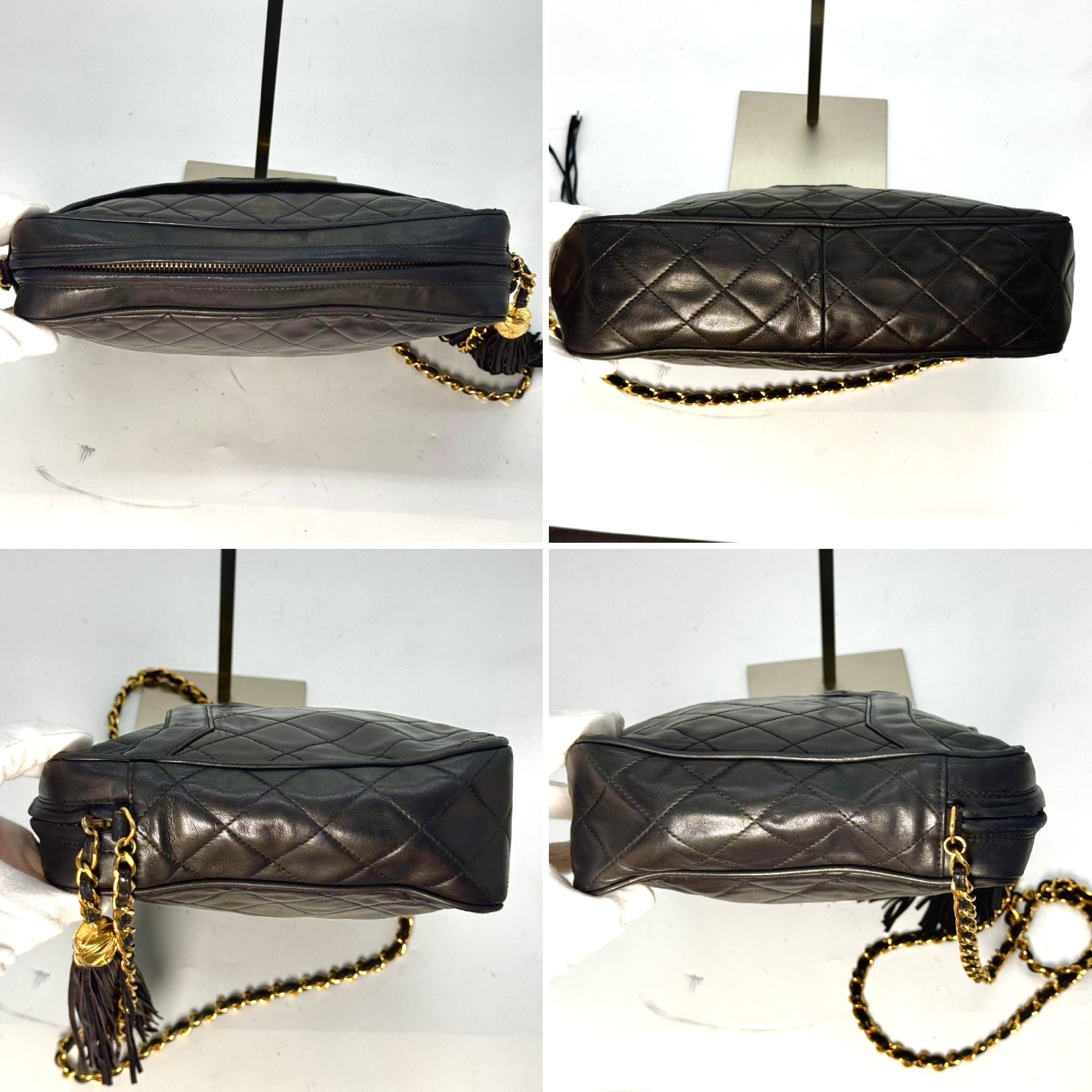 Matelassé Lambskin Shoulder Bag with Fringe Chain, Black, 2617559, with Guarantee Card. — view 3