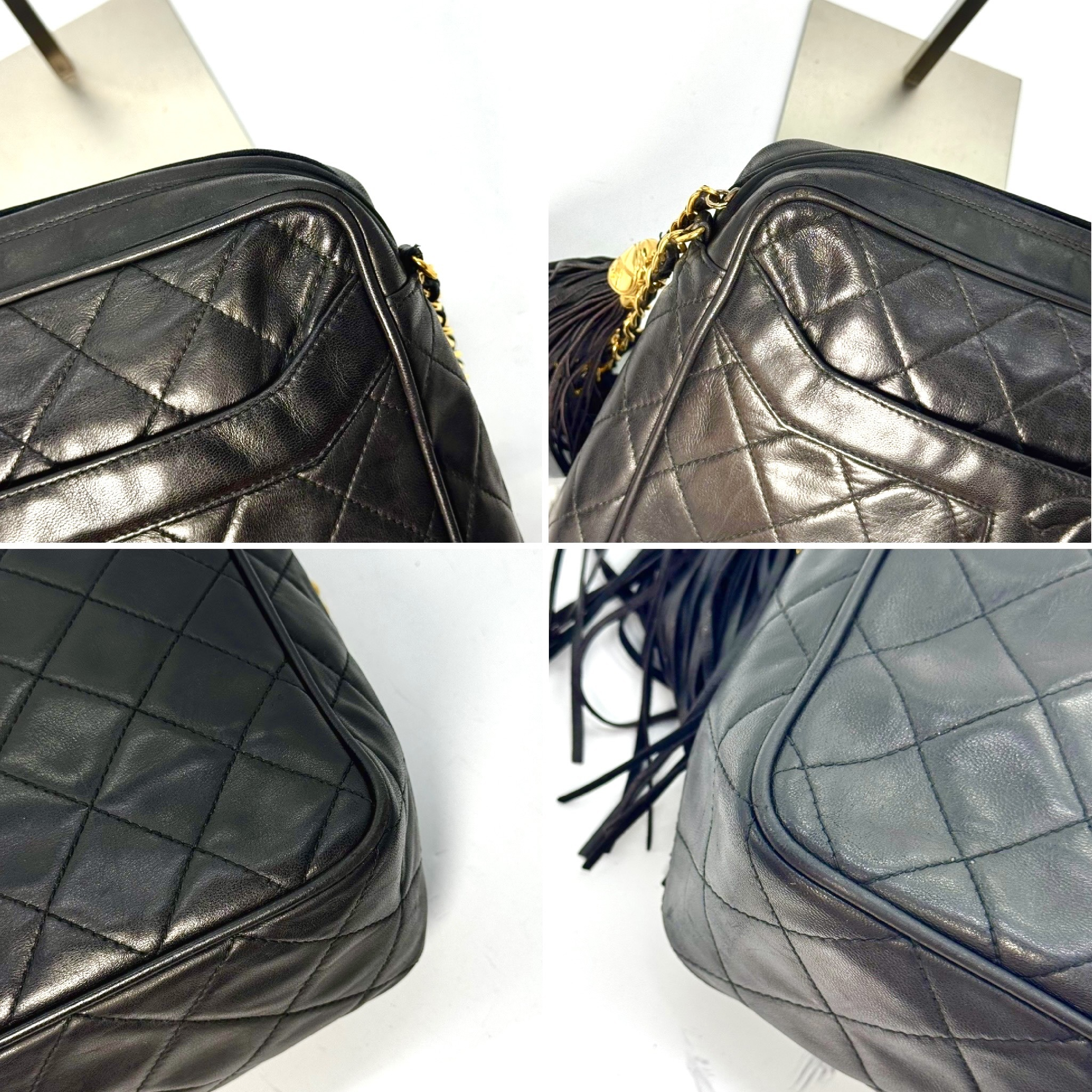 Matelassé Lambskin Shoulder Bag with Fringe Chain, Black, 2617559, with Guarantee Card. — view 4