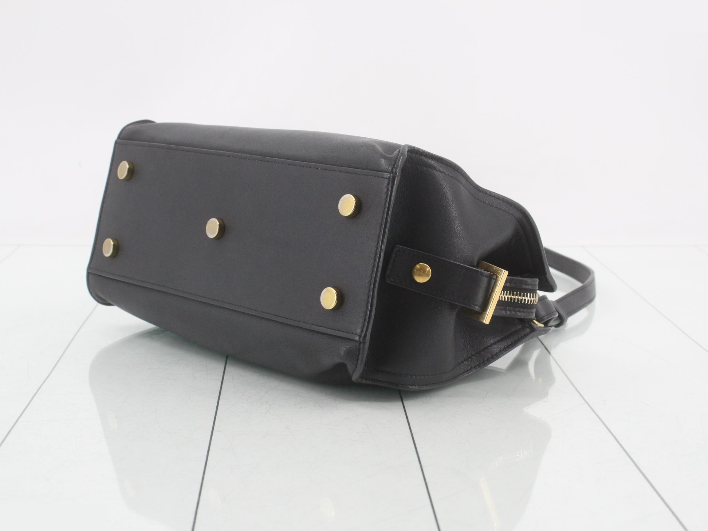 Baby Cabas Leather 2-Way Shoulder/Handbag, Black — view 6