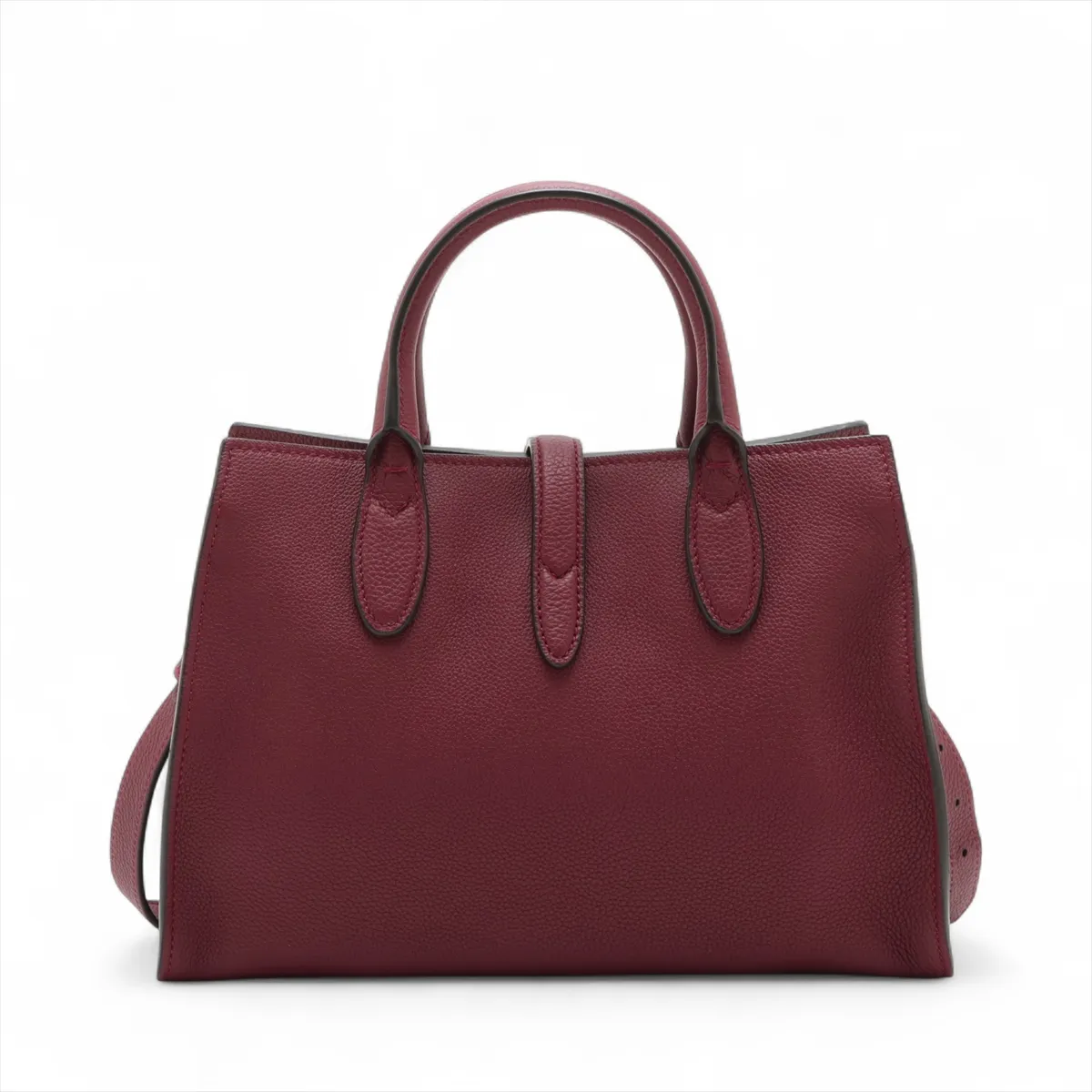Hook Closure Medium Leather 2-Way Handbag, Bordeaux, 806205 — view 2