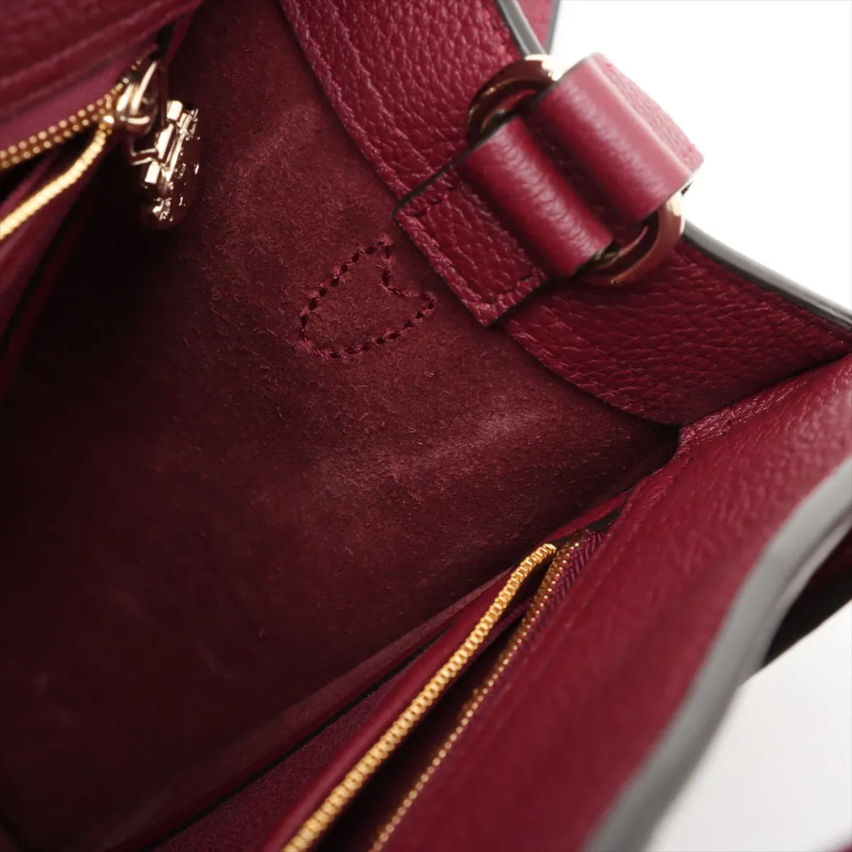 Hook Closure Medium Leather 2-Way Handbag, Bordeaux, 806205 — view 11