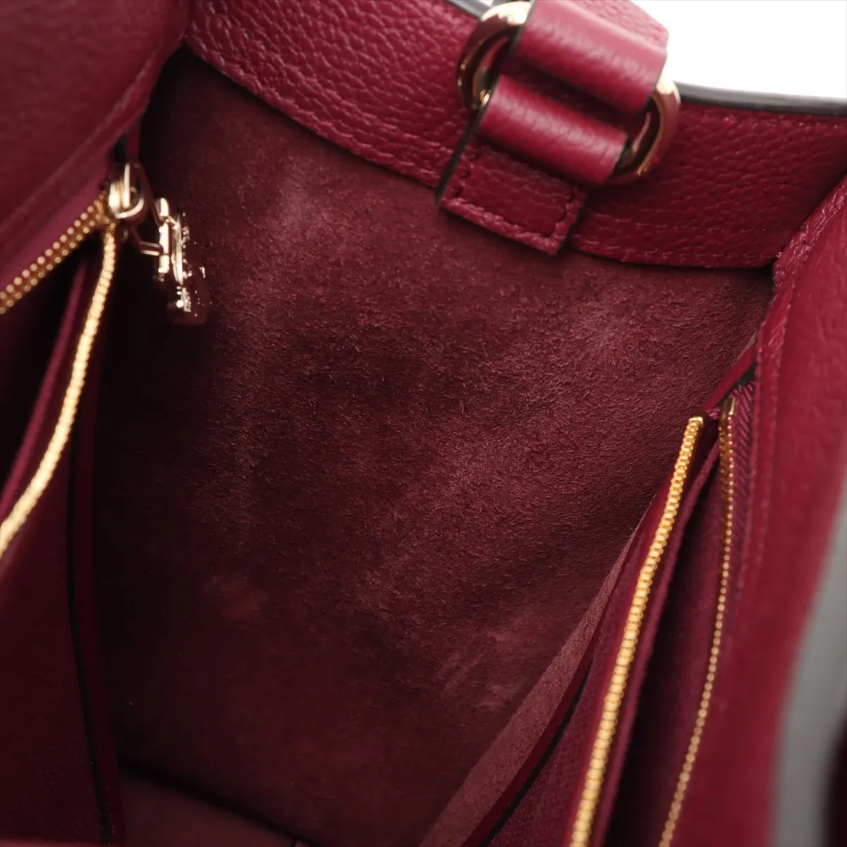 Hook Closure Medium Leather 2-Way Handbag, Bordeaux, 806205 — view 12