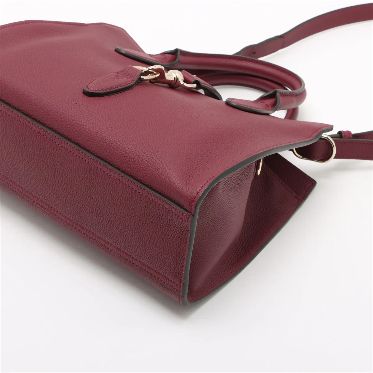 Hook Closure Medium Leather 2-Way Handbag, Bordeaux, 806205 — view 3