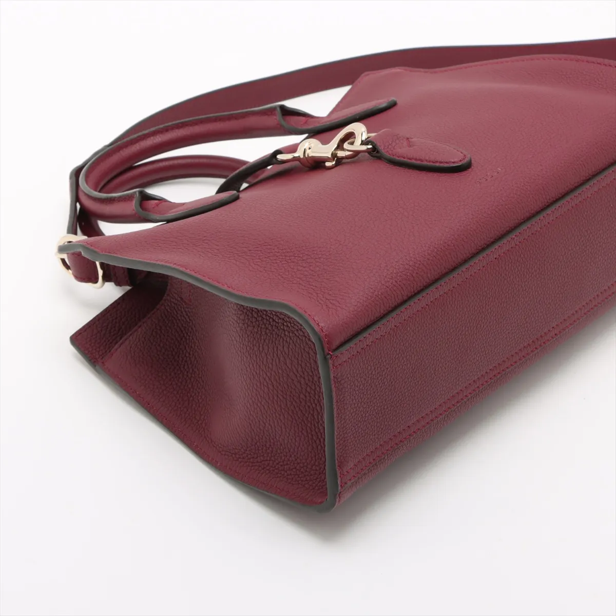 Hook Closure Medium Leather 2-Way Handbag, Bordeaux, 806205 — view 4