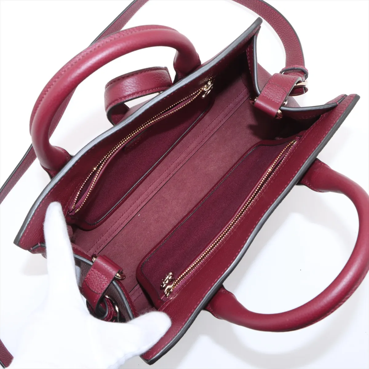 Hook Closure Medium Leather 2-Way Handbag, Bordeaux, 806205 — view 5