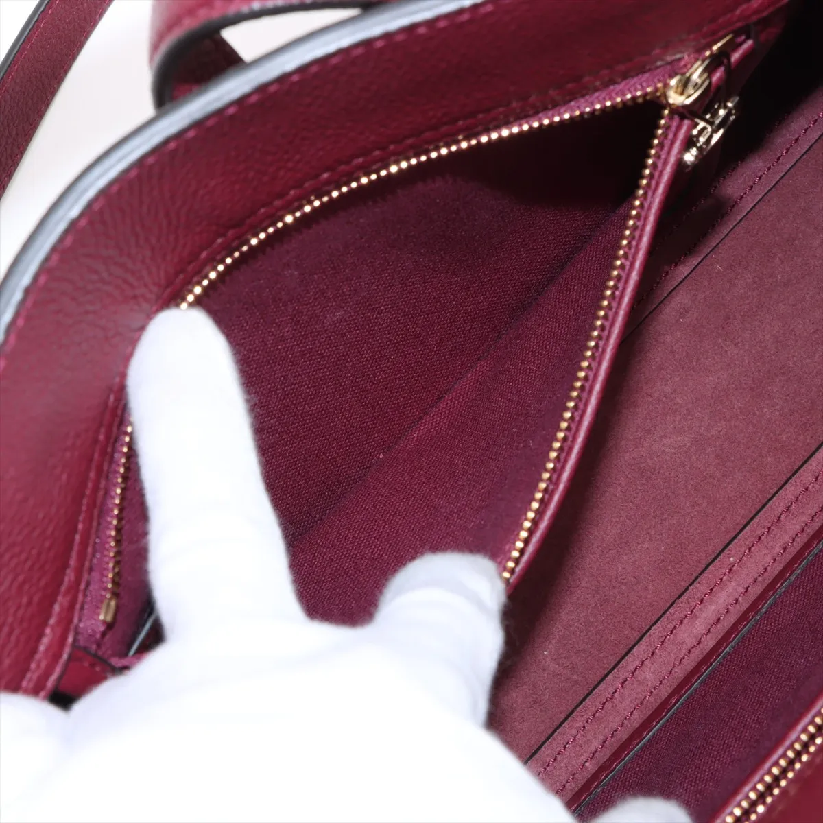 Hook Closure Medium Leather 2-Way Handbag, Bordeaux, 806205 — view 6