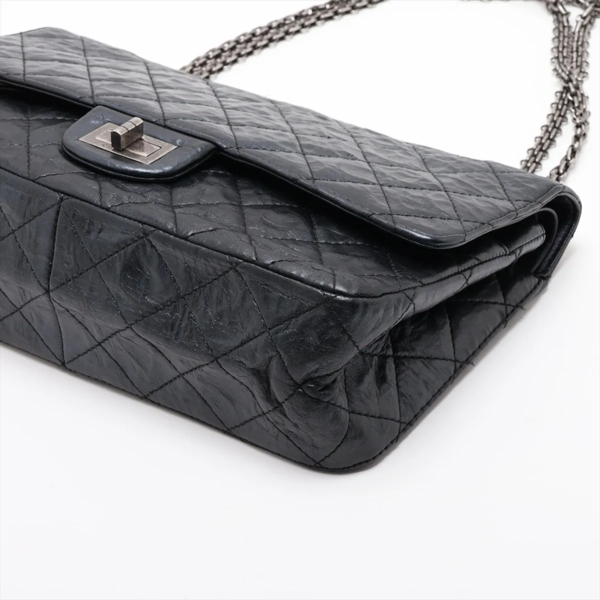 Matelassé 2.55 Maxi Vintage Calf Double Flap Double Chain Bag, Black with Gunmetal Hardware, 18278231, Serial Number 18-series, A37590 — view 3