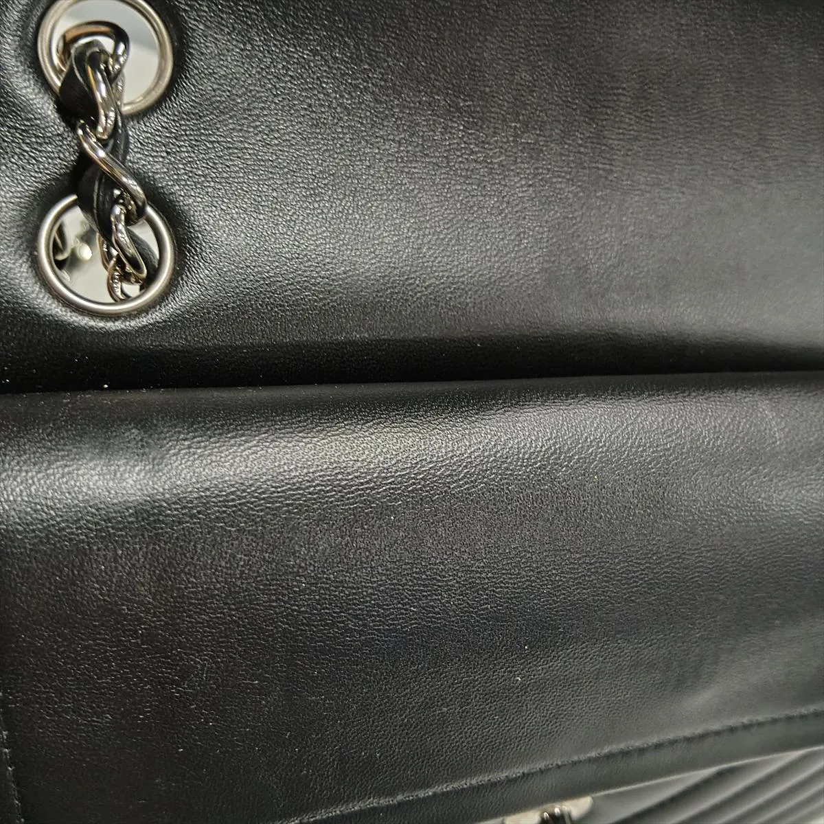 [Individually packaged] Chanel Chevron Lambskin Double Flap Double Chain Bag, Black with Silver Hardware, 30634650 (Serial Number in the 30s) — view 14