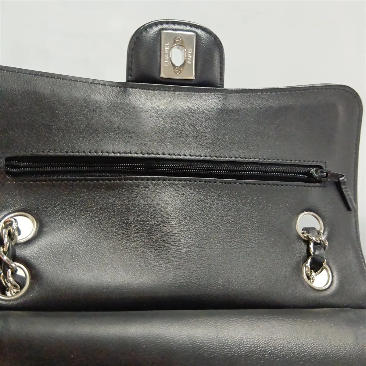 [Individually packaged] Chanel Chevron Lambskin Double Flap Double Chain Bag, Black with Silver Hardware, 30634650 (Serial Number in the 30s) — view 15