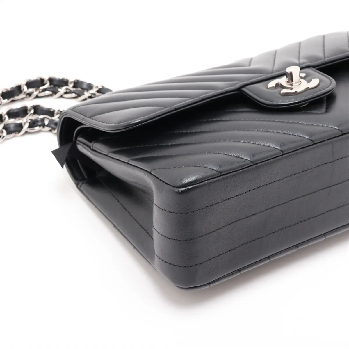 [Individually packaged] Chanel Chevron Lambskin Double Flap Double Chain Bag, Black with Silver Hardware, 30634650 (Serial Number in the 30s) — view 4