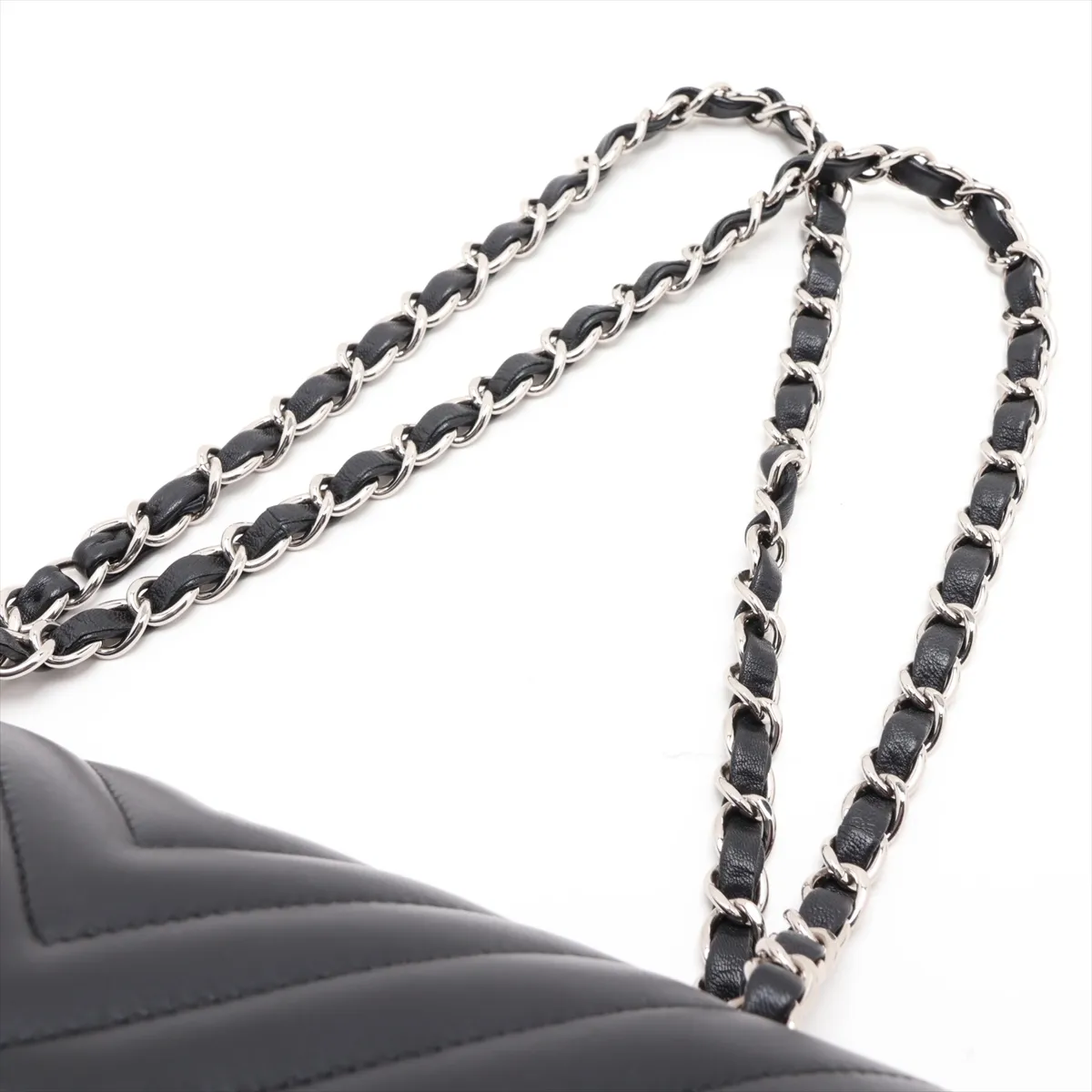[Individually packaged] Chanel Chevron Lambskin Double Flap Double Chain Bag, Black with Silver Hardware, 30634650 (Serial Number in the 30s) — view 5