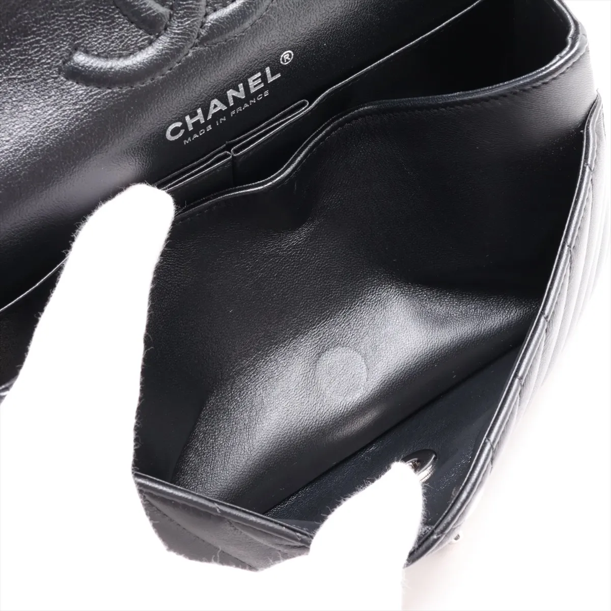 [Individually packaged] Chanel Chevron Lambskin Double Flap Double Chain Bag, Black with Silver Hardware, 30634650 (Serial Number in the 30s) — view 6