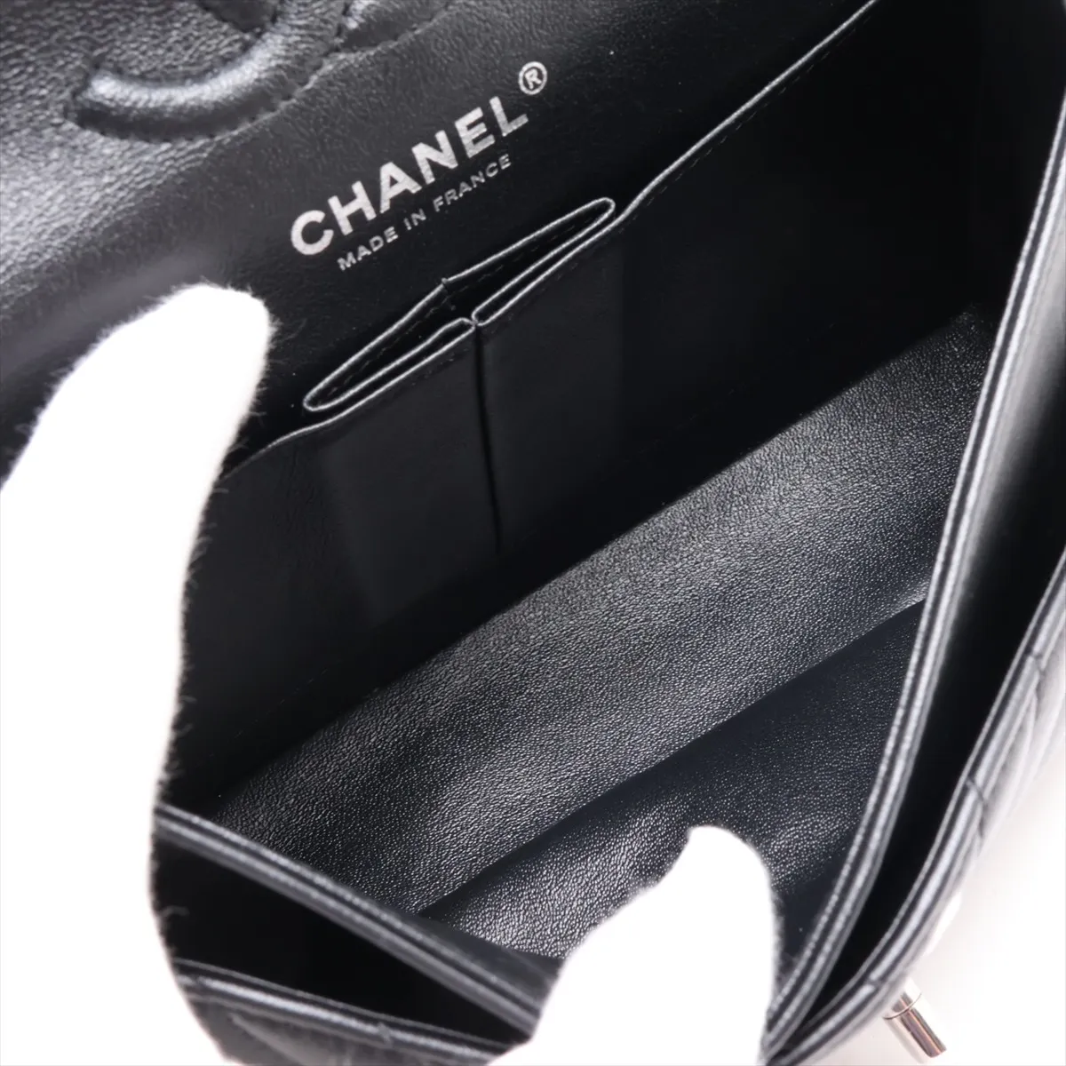 [Individually packaged] Chanel Chevron Lambskin Double Flap Double Chain Bag, Black with Silver Hardware, 30634650 (Serial Number in the 30s) — view 7