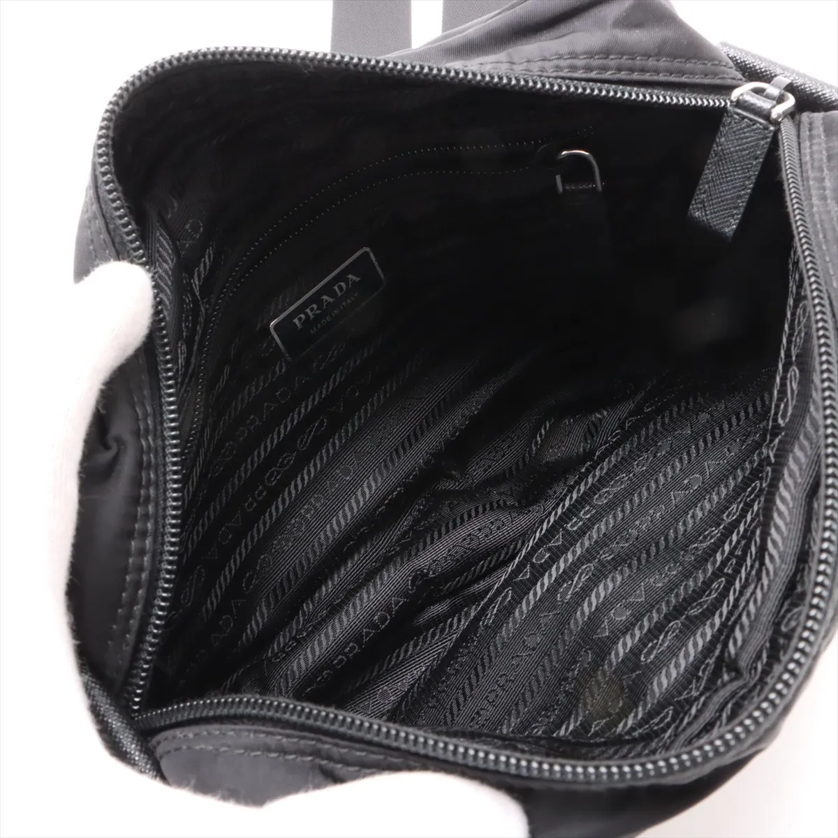 Tessuto Nylon x Leather Shoulder Bag Black 1BC167 — view 6