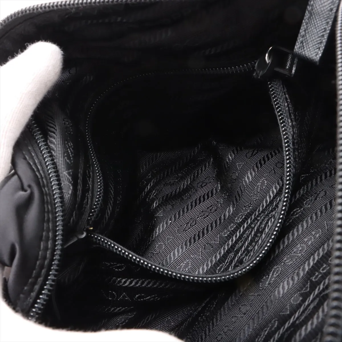 Tessuto Nylon x Leather Shoulder Bag Black 1BC167 — view 7