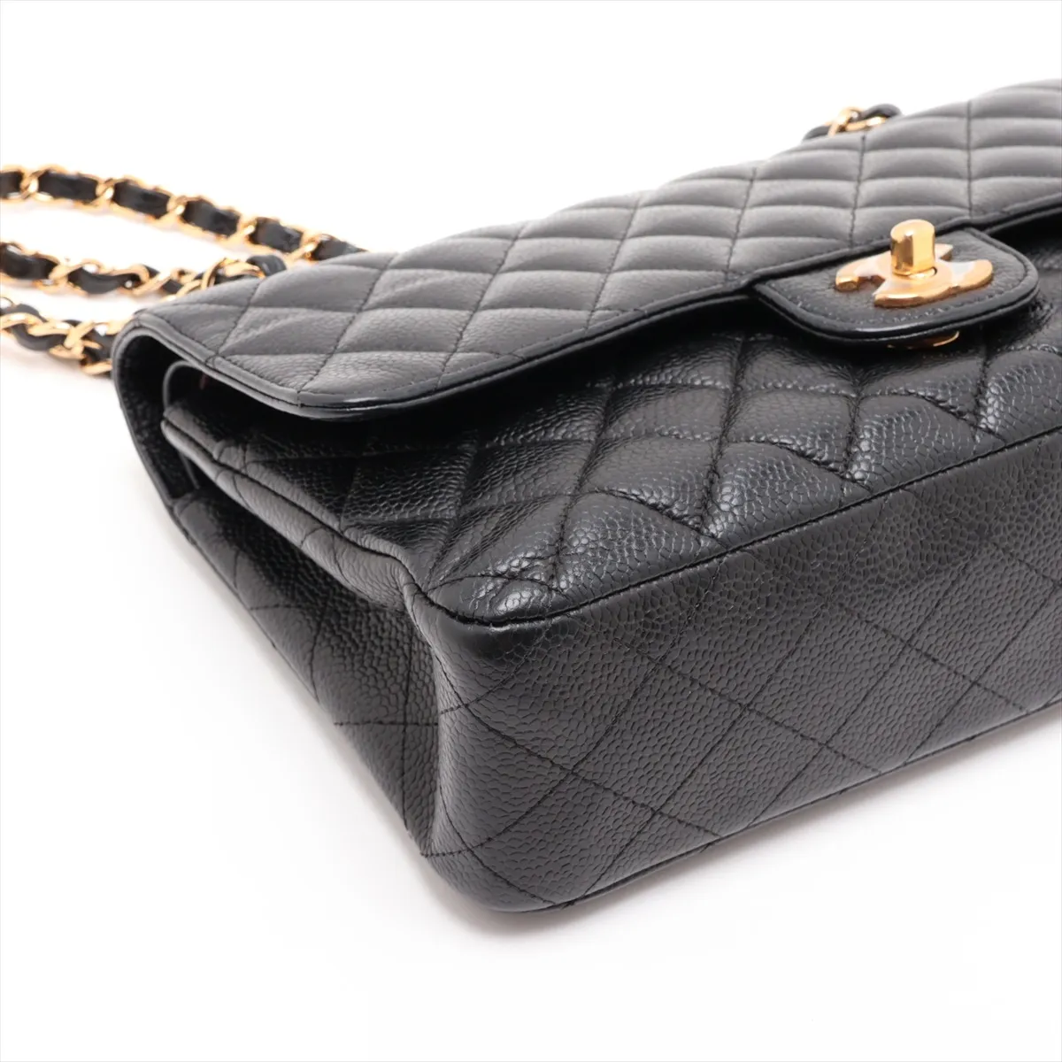 [Individually packaged] Chanel Matelassé 25 Caviar Skin Double Flap Double Chain Bag, Black with Gold Hardware, 17367277, Serial Number 17, A01112 — view 4