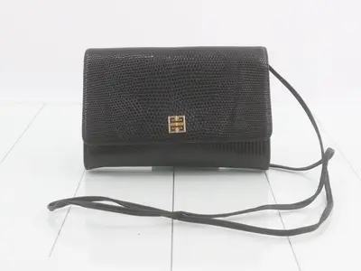 Shoulder bag, black, lizard leather