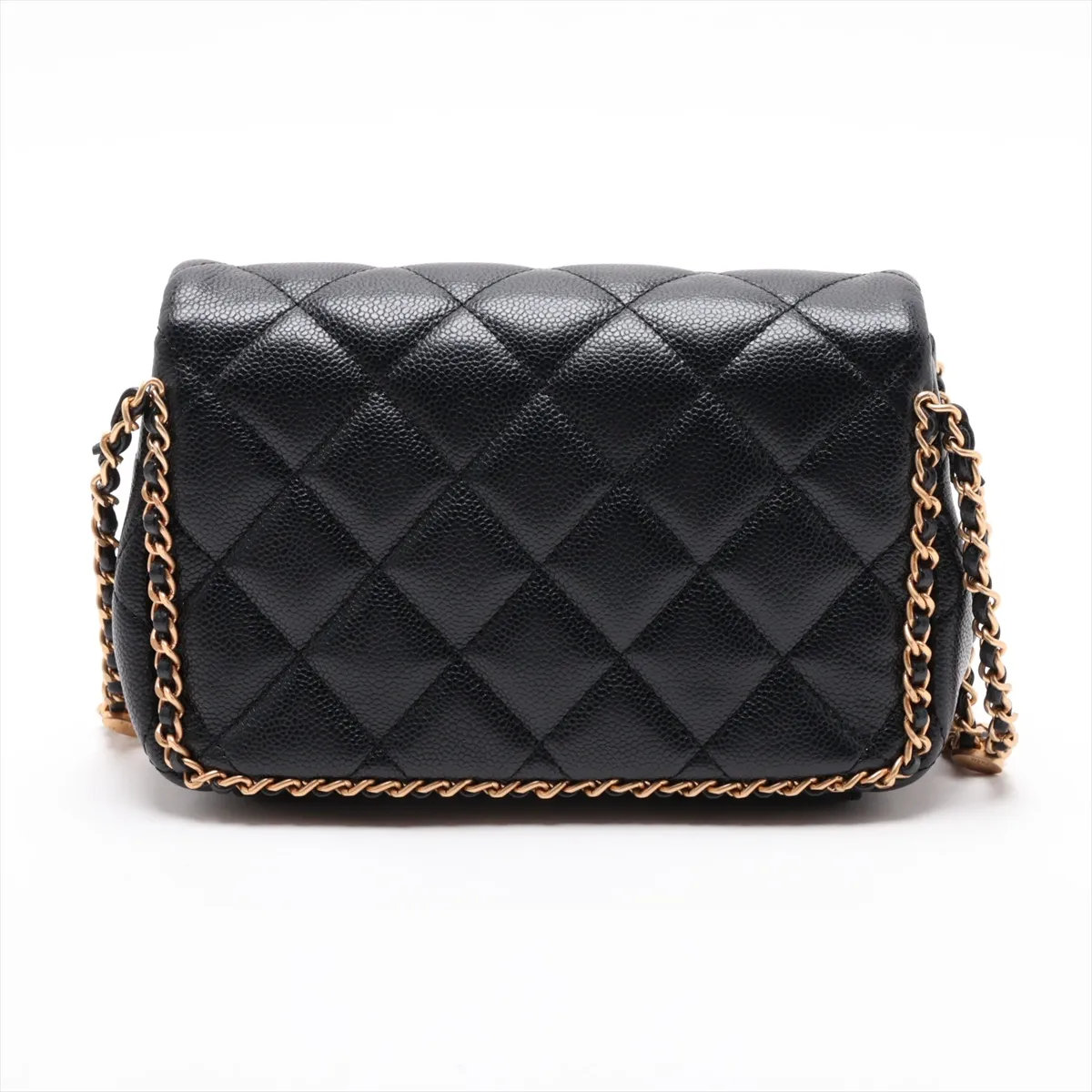 Matelassé Caviar Skin Chain Shoulder Bag, Chain Around, Black, Gold Hardware, AK7U90LA, Random Plate — view 2
