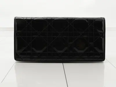Cannage Enamel Bi-fold Long Wallet, Black