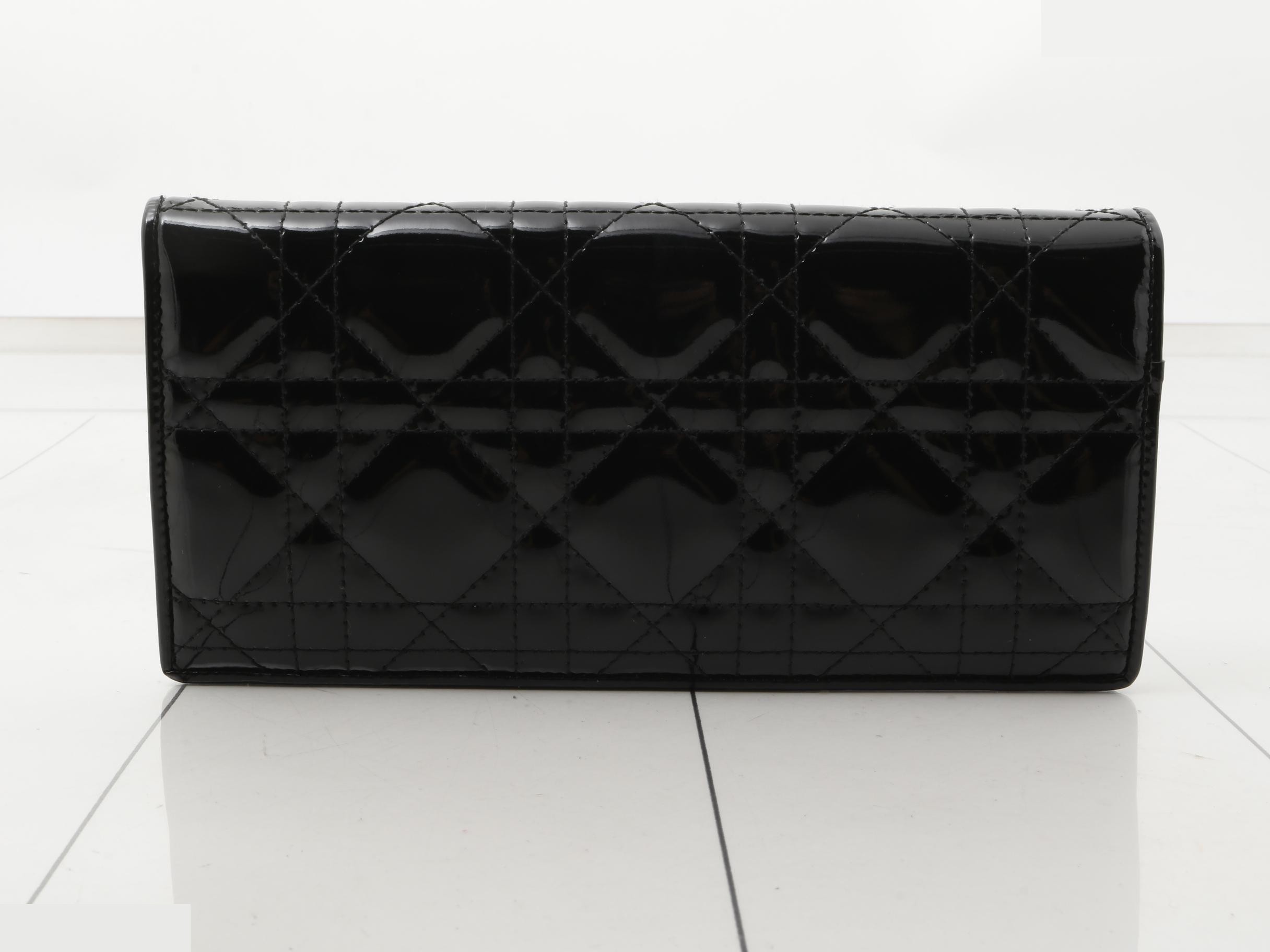 Cannage Enamel Bi-fold Long Wallet, Black — view 2
