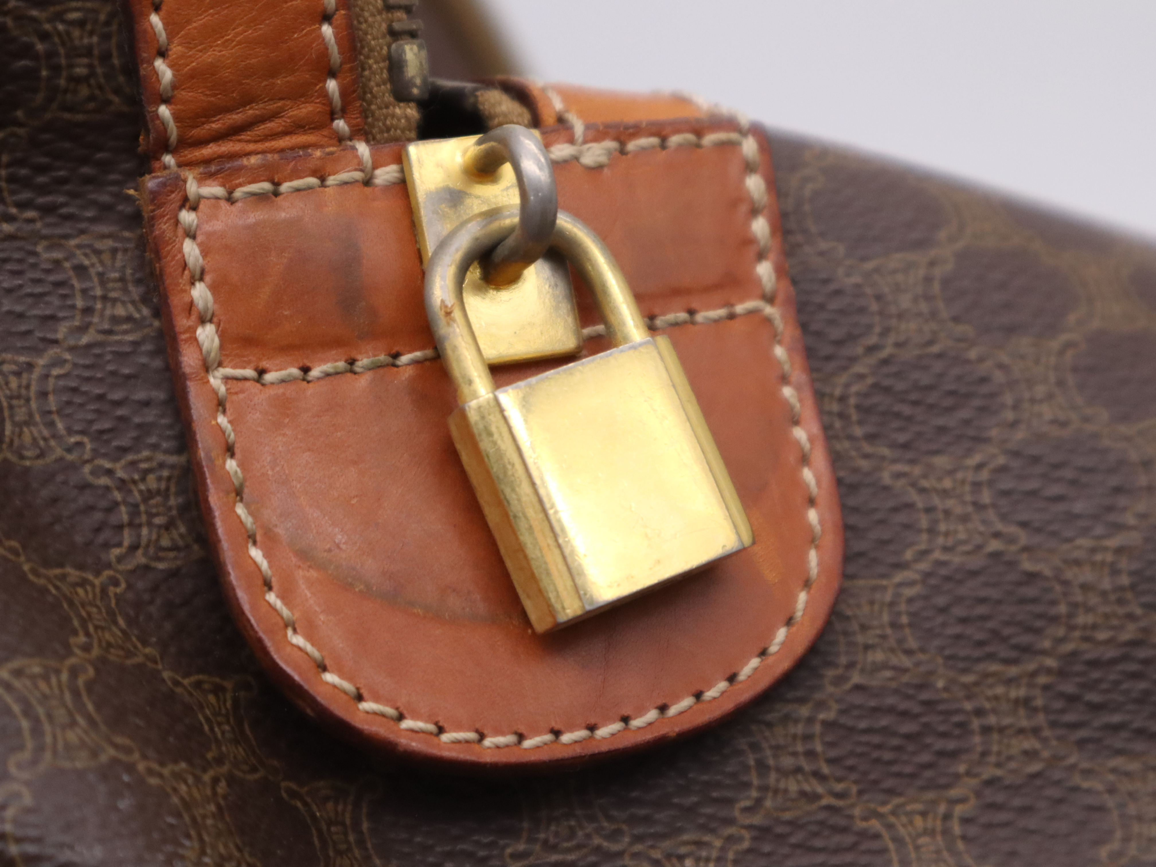 PVC x Leather Macadam Boston Bag, Brown, Gold Hardware, with Padlock, 2 Keys, and Clochette. — view 15