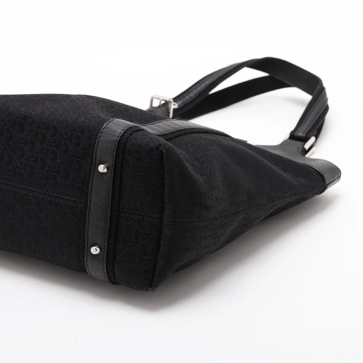 Trotter Street Chic Canvas x Leather Handbag, Black — view 3