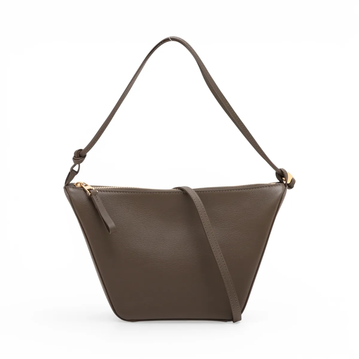 Mini Hobo Leather 2-Way Shoulder Bag, Khaki