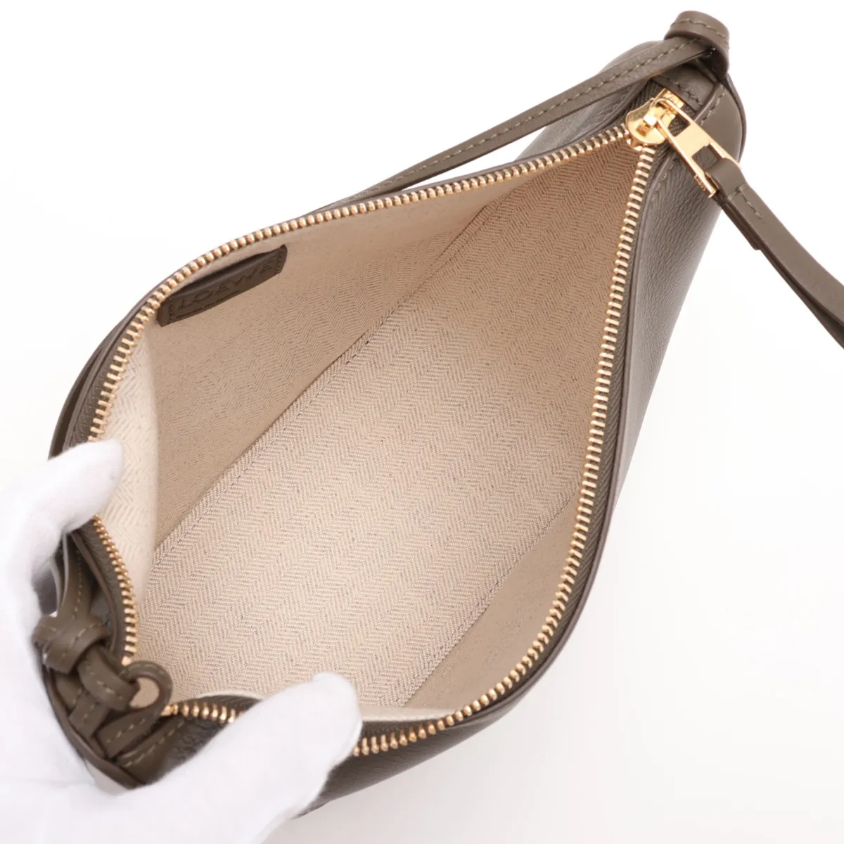 Mini Hobo Leather 2-Way Shoulder Bag, Khaki — view 8