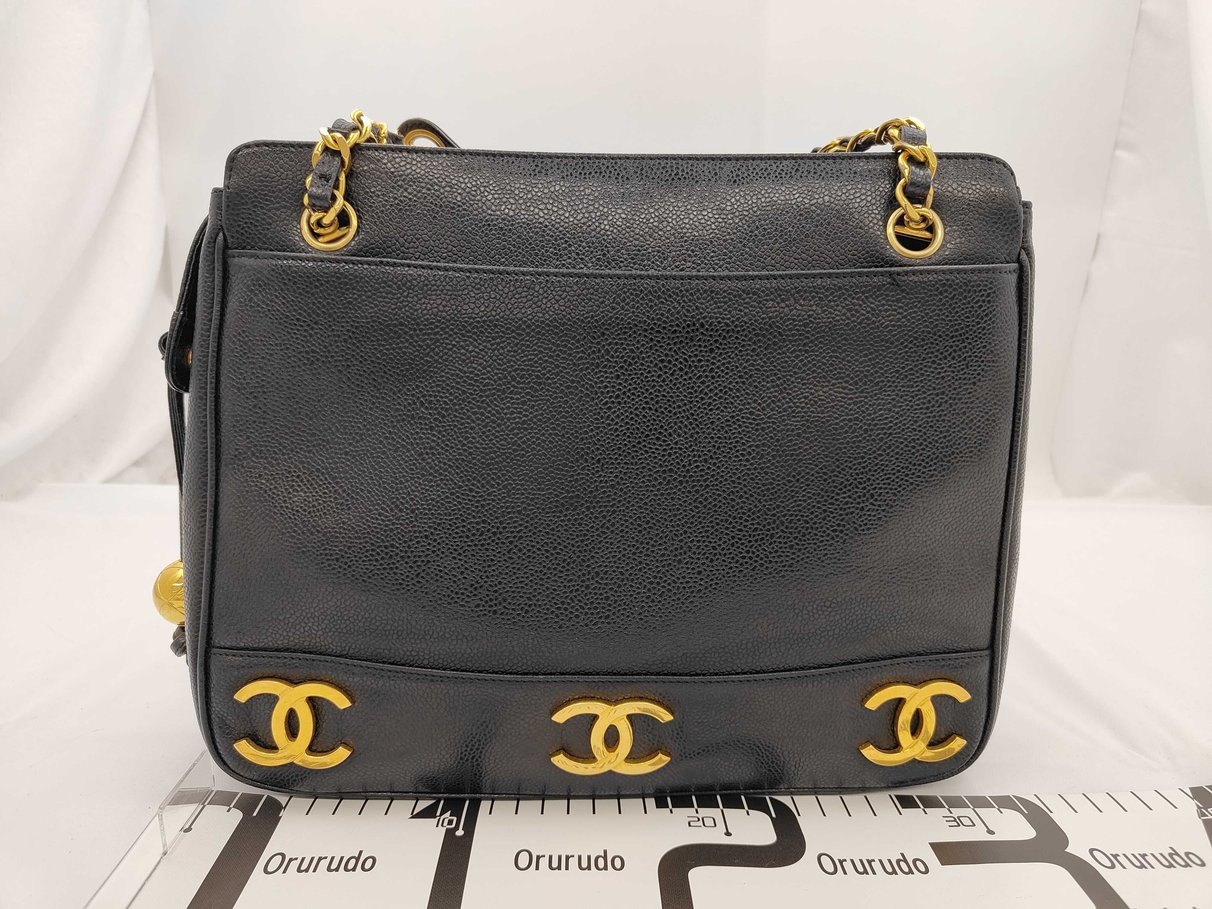 Caviar Skin Triple Coco Chain Tote Shoulder Bag (with seal and card) — view 2