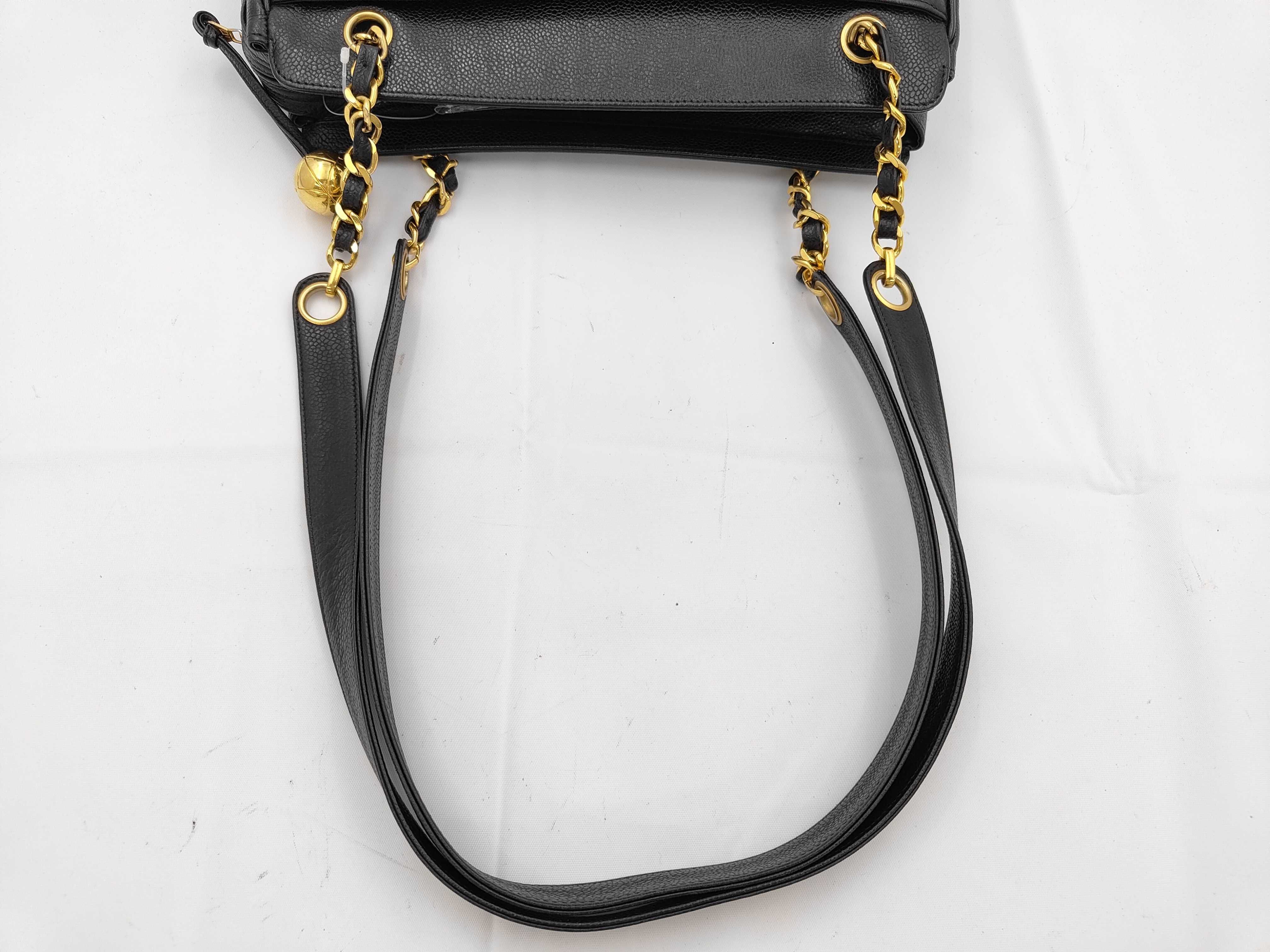 Caviar Skin Triple Coco Chain Tote Shoulder Bag (with seal and card) — view 3
