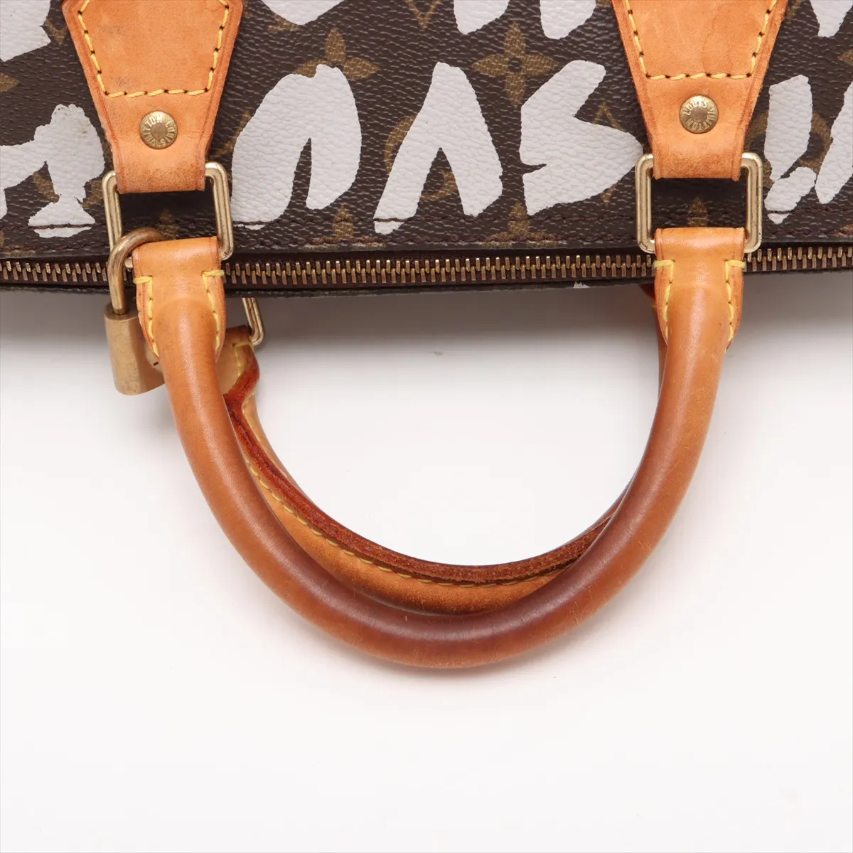 Monogram Graffiti Speedy 30 M92195 TH0051 White External Zipper Pull Leather — view 5