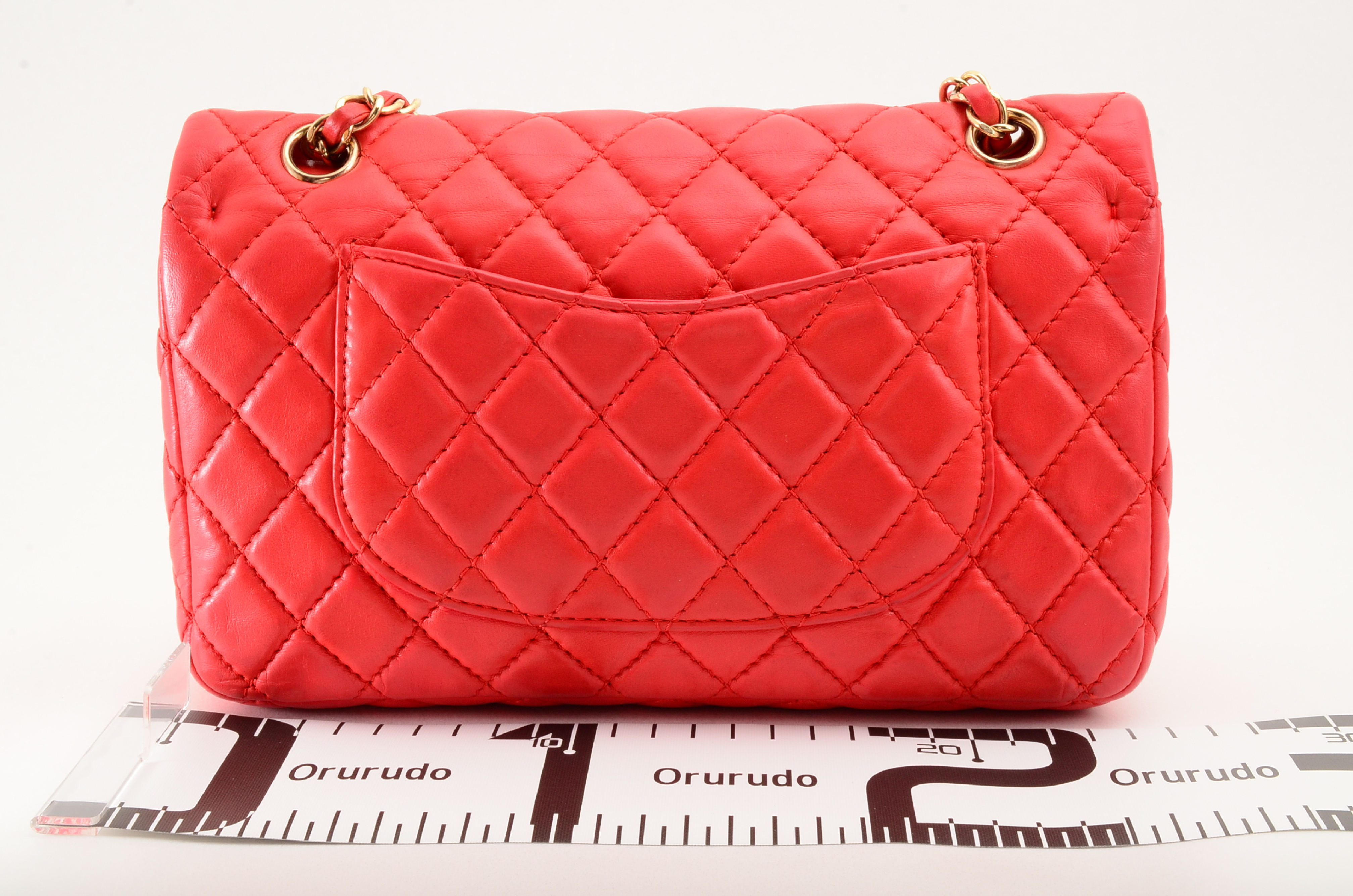 Matelassé Double Flap Chain Shoulder Bag (Red) — view 2