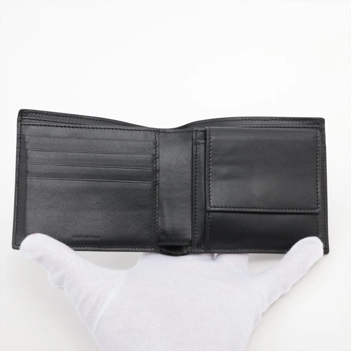 Leather Compact Wallet, Black — view 3