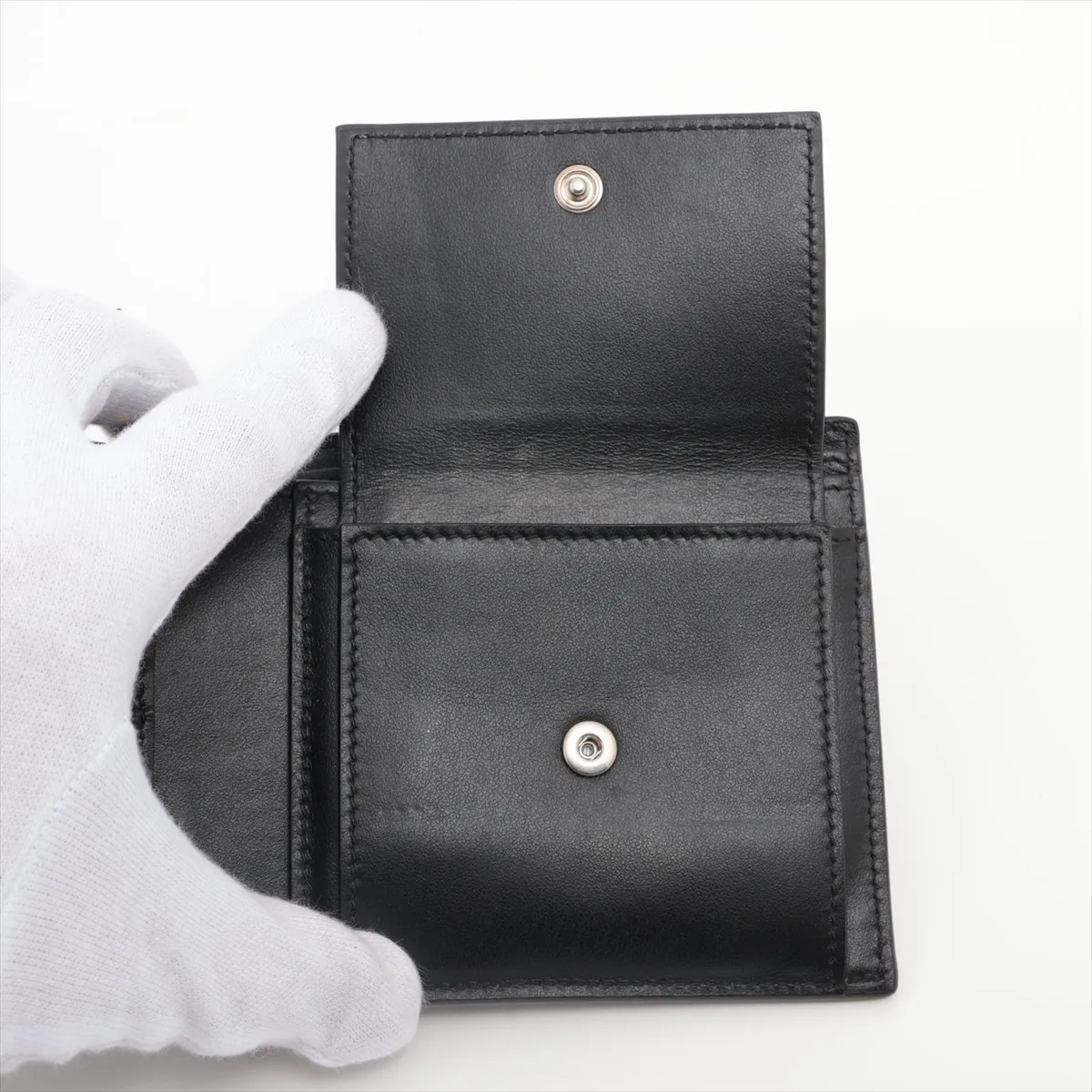 Leather Compact Wallet, Black — view 4