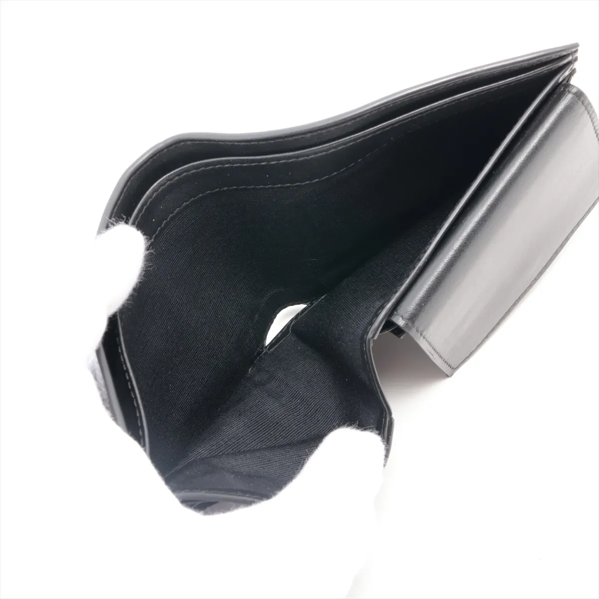 Leather Compact Wallet, Black — view 6