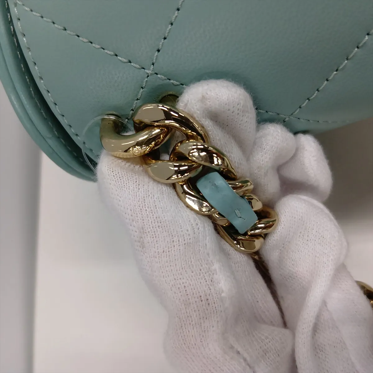 Matelassé Lambskin Chain Shoulder Bag, Blue with Gold Hardware, 29330096, Serial Number 29 — view 12