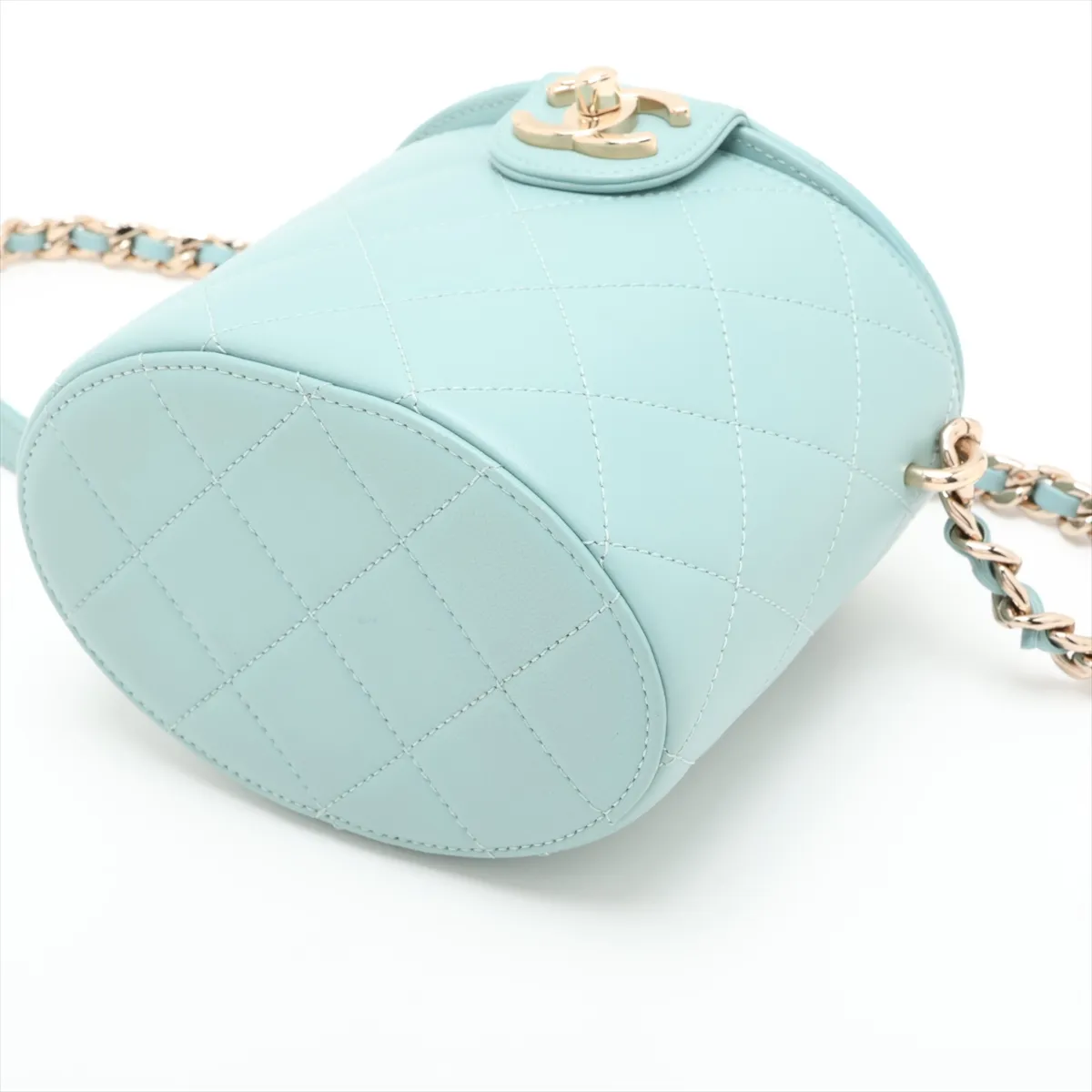 Matelassé Lambskin Chain Shoulder Bag, Blue with Gold Hardware, 29330096, Serial Number 29 — view 3