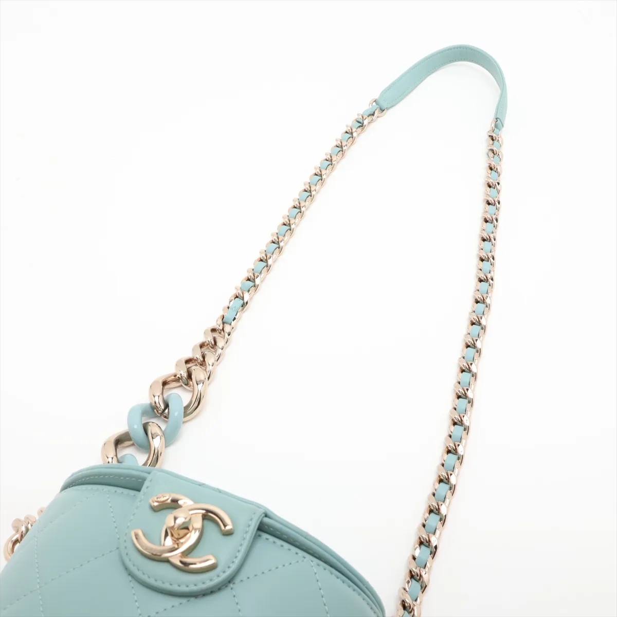 Matelassé Lambskin Chain Shoulder Bag, Blue with Gold Hardware, 29330096, Serial Number 29 — view 5