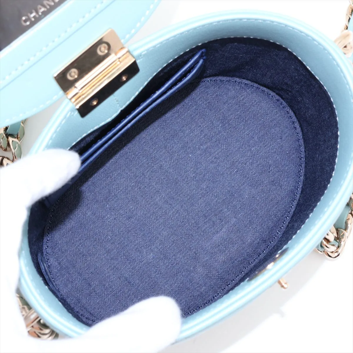 Matelassé Lambskin Chain Shoulder Bag, Blue with Gold Hardware, 29330096, Serial Number 29 — view 6