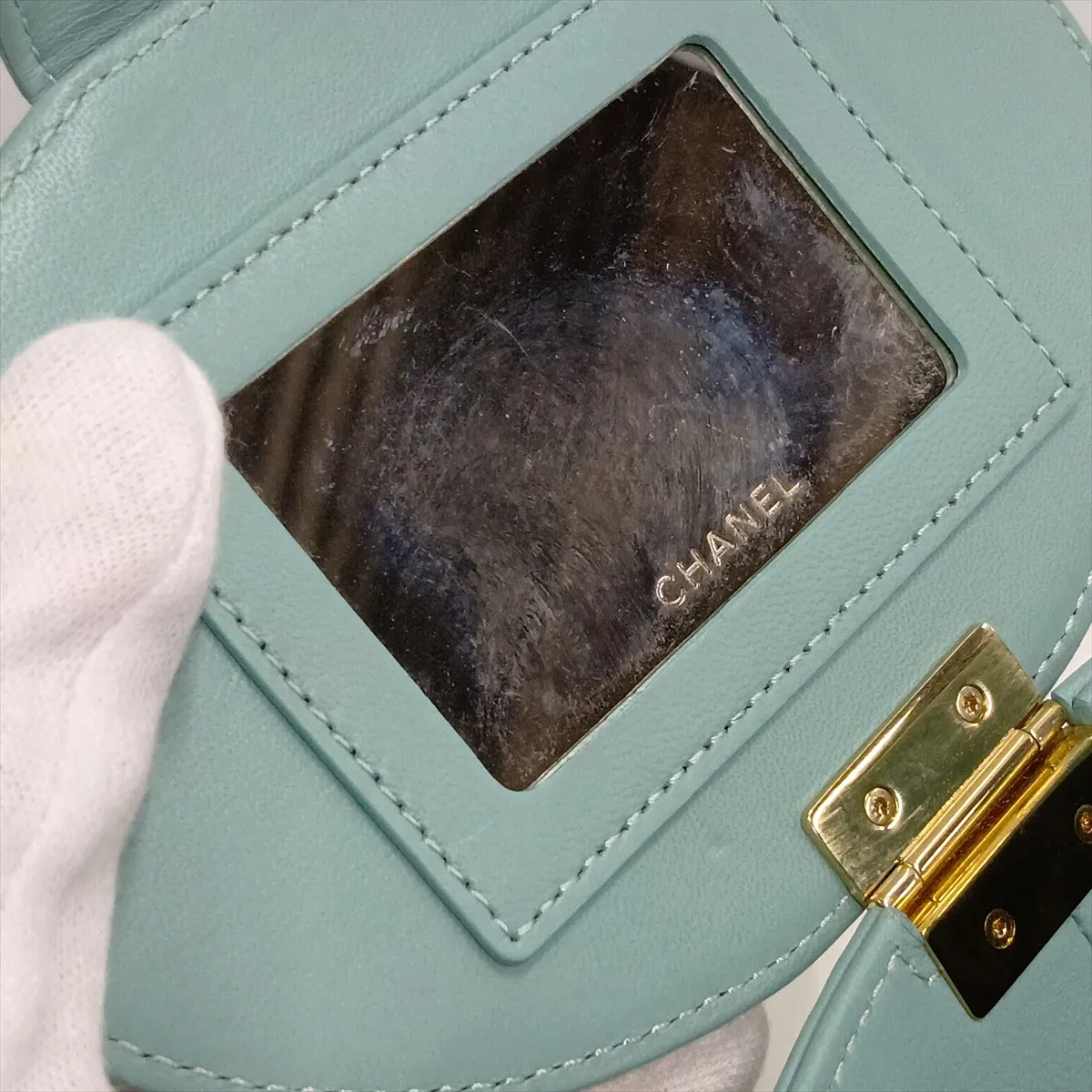 Matelassé Lambskin Chain Shoulder Bag, Blue with Gold Hardware, 29330096, Serial Number 29 — view 8