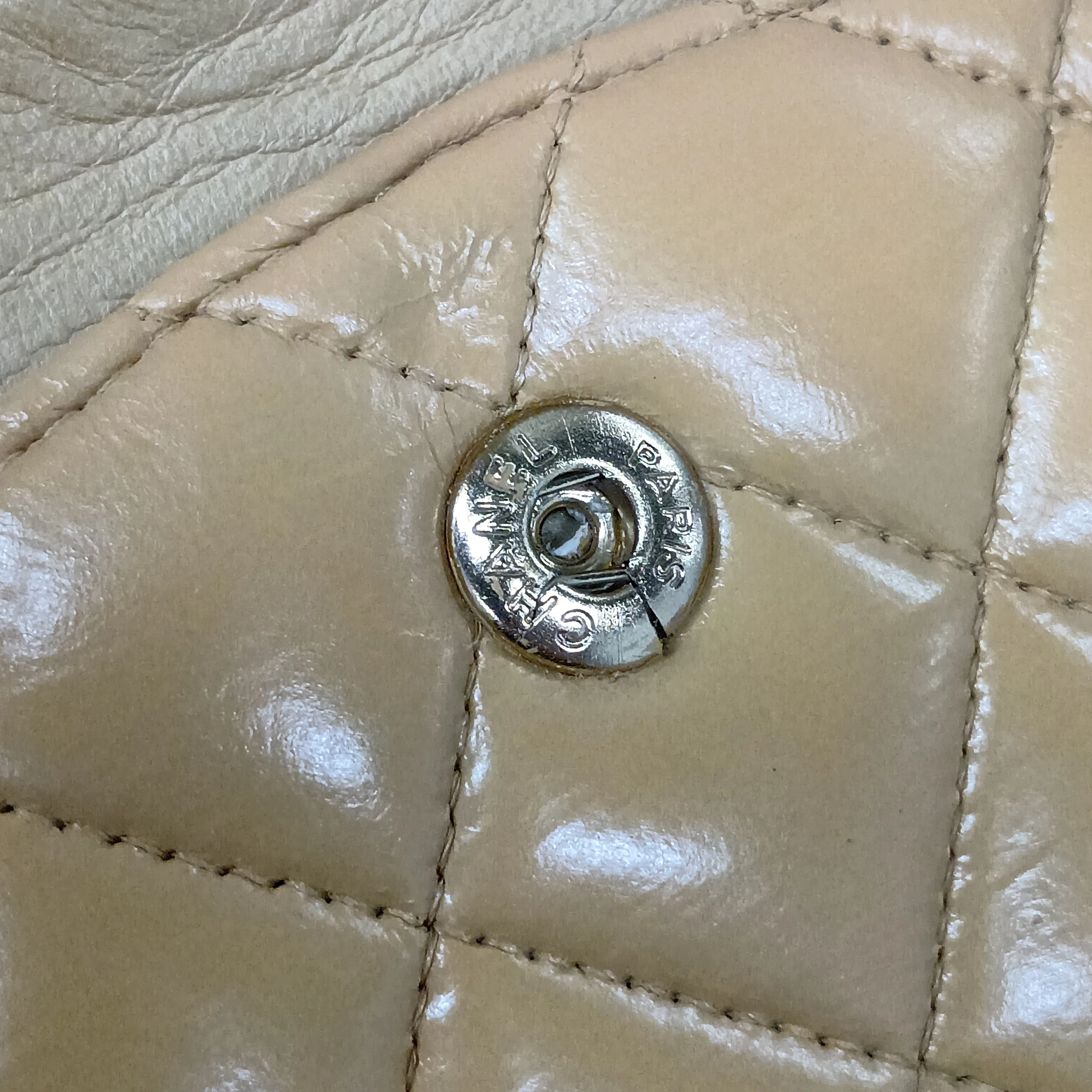 Matelassé 25 Leather Double Flap Double Chain Bag, Beige, Gold Hardware, 12001944, Serial Number , A01112 — view 14