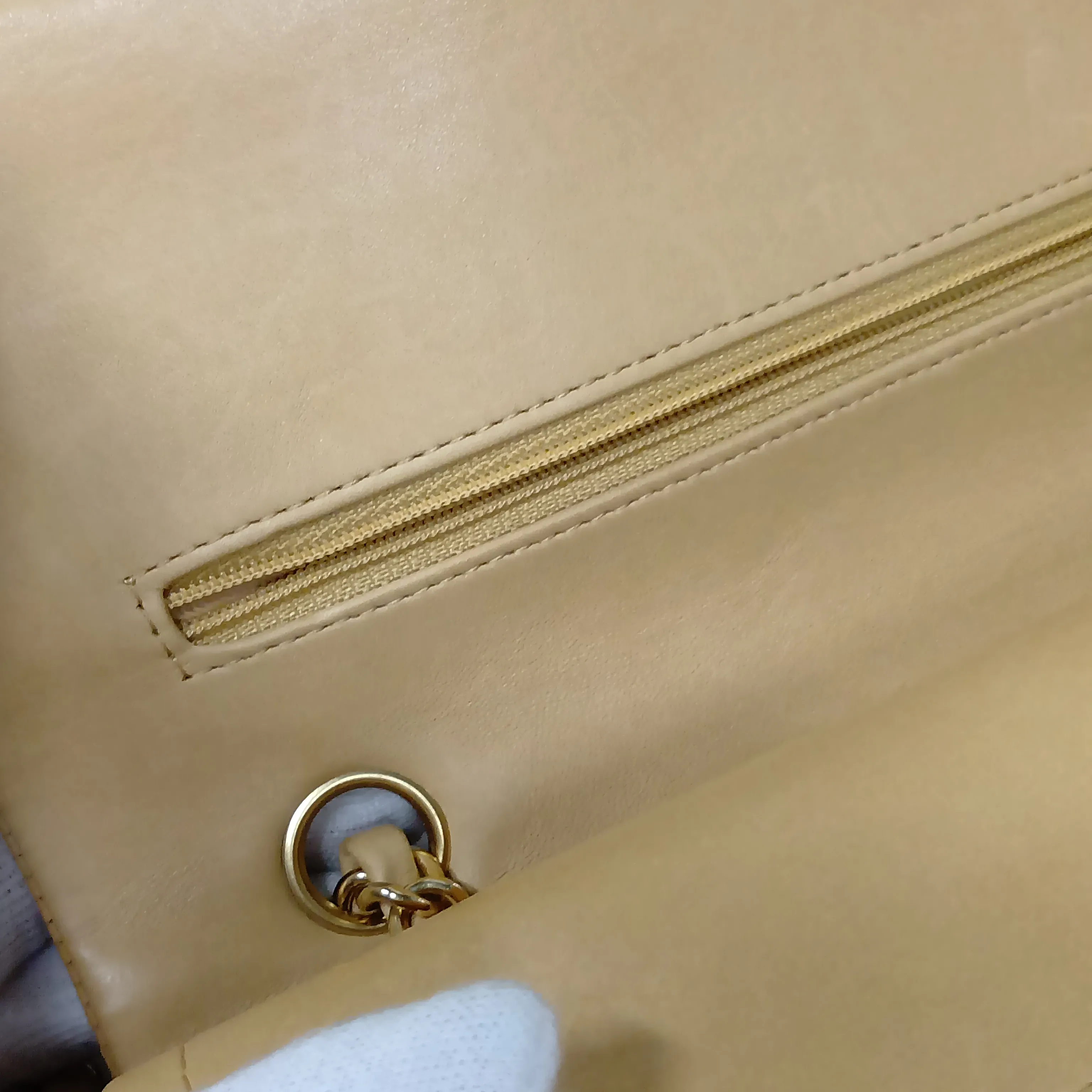 Matelassé 25 Leather Double Flap Double Chain Bag, Beige, Gold Hardware, 12001944, Serial Number , A01112 — view 15
